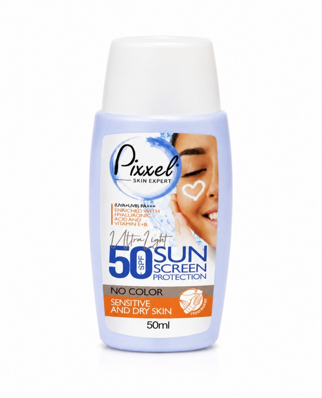 ضد آفتاب بی رنگ پیکسل spf50 مناسب پوست خشک و حساس بدون حس سنگینی