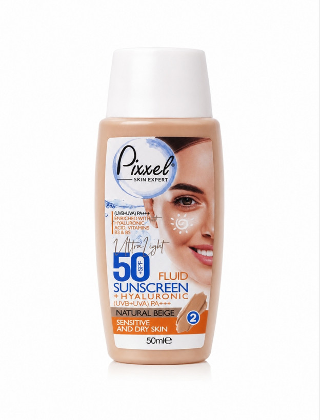 ضدآفتاب فلوئیدی رنگی پیکسل spf50 مناسب پوست حساس و خشک