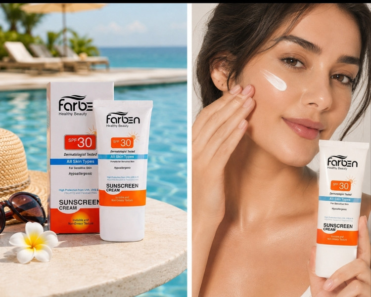 کرم ضد آفتاب بی رنگ فاربن SPF30 محافظت در برابر UVA و UVB