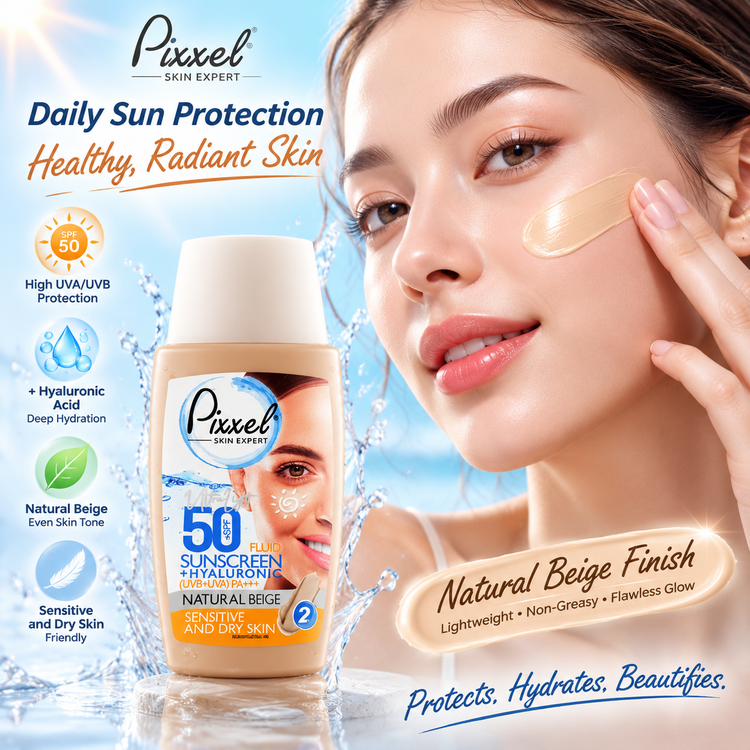 ضد آفتاب فلوئیدی رنگی پیکسل مخصوص پوست خشک و حساس spf50